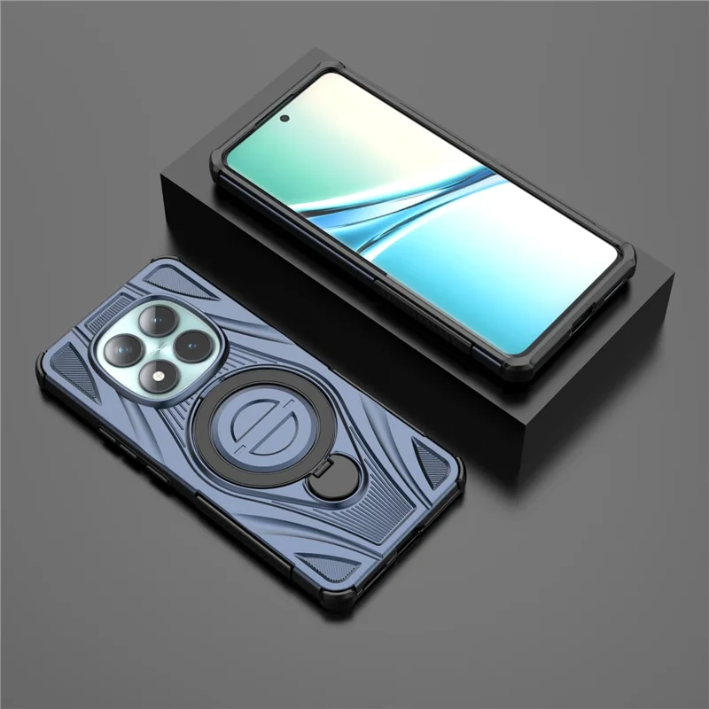 For Xiaomi Redmi Note 15 5G (Global) Magnetic Case Rotating Kickstand TPU PC Shockproof Phone Back Cover - Dark Blue