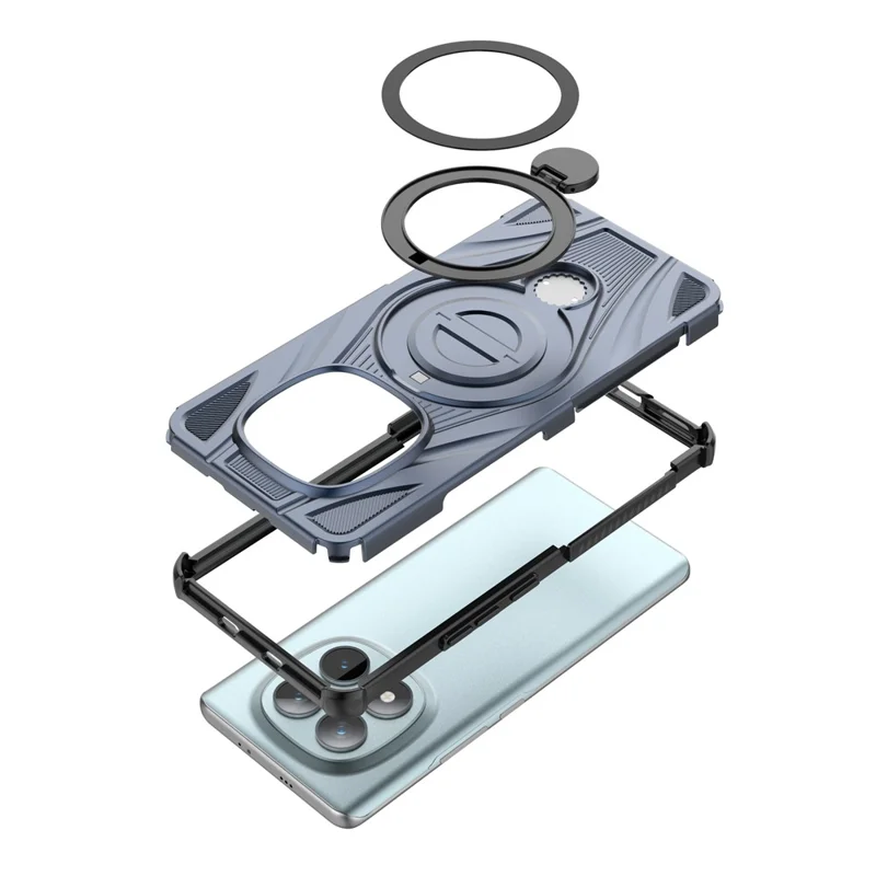 For Xiaomi Redmi Note 15 5G (Global) Magnetic Case Rotating Kickstand TPU PC Shockproof Phone Back Cover - Dark Blue