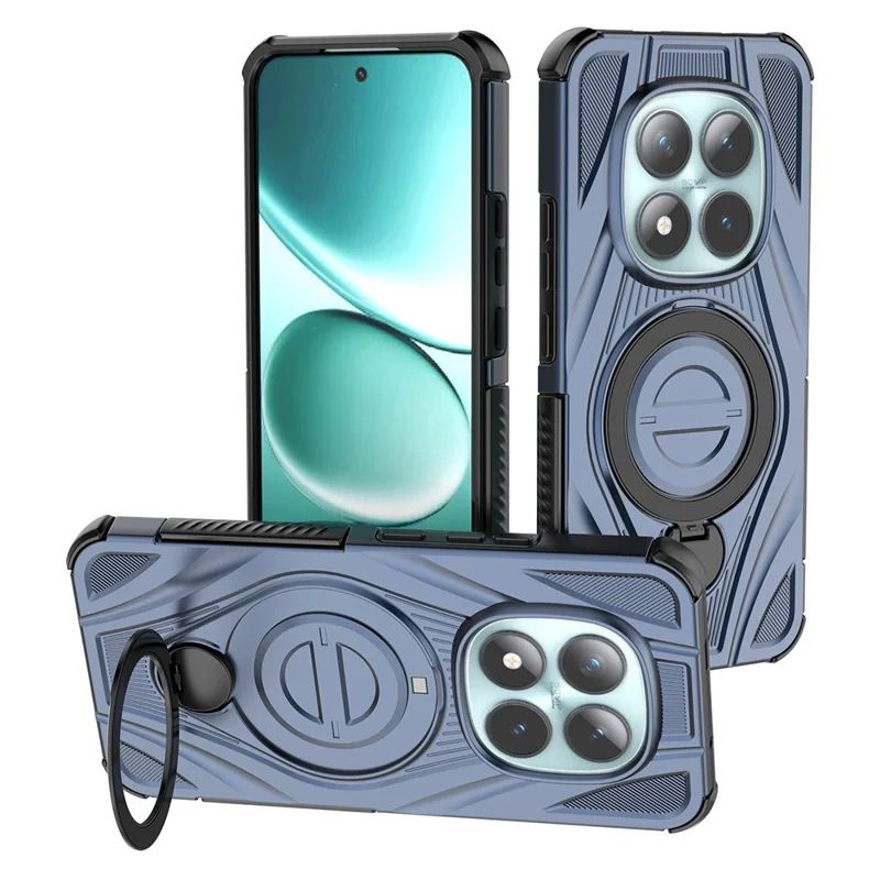 Funda magnética para Xiaomi Redmi Note 15 Pro+ 5G con soporte giratorio, carcasa trasera antichoque de TPU y PC - Azul oscuro