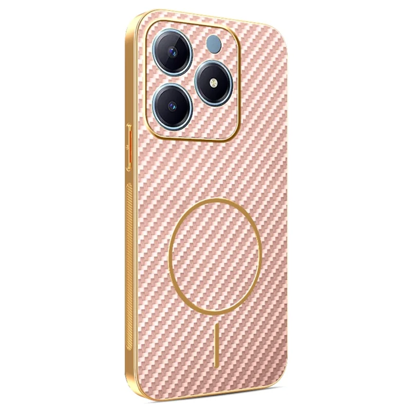 For Realme 15T 5G Case Carbon Fiber Textured Electroplated TPU Phone Back Cover - Pink