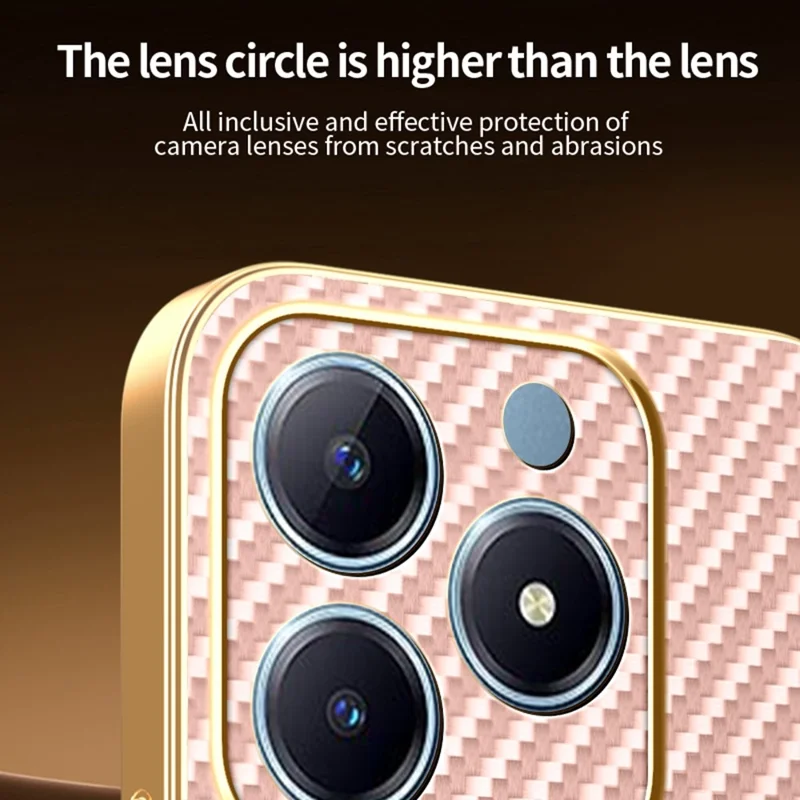 For Realme 15T 5G Case Carbon Fiber Textured Electroplated TPU Phone Back Cover - Pink