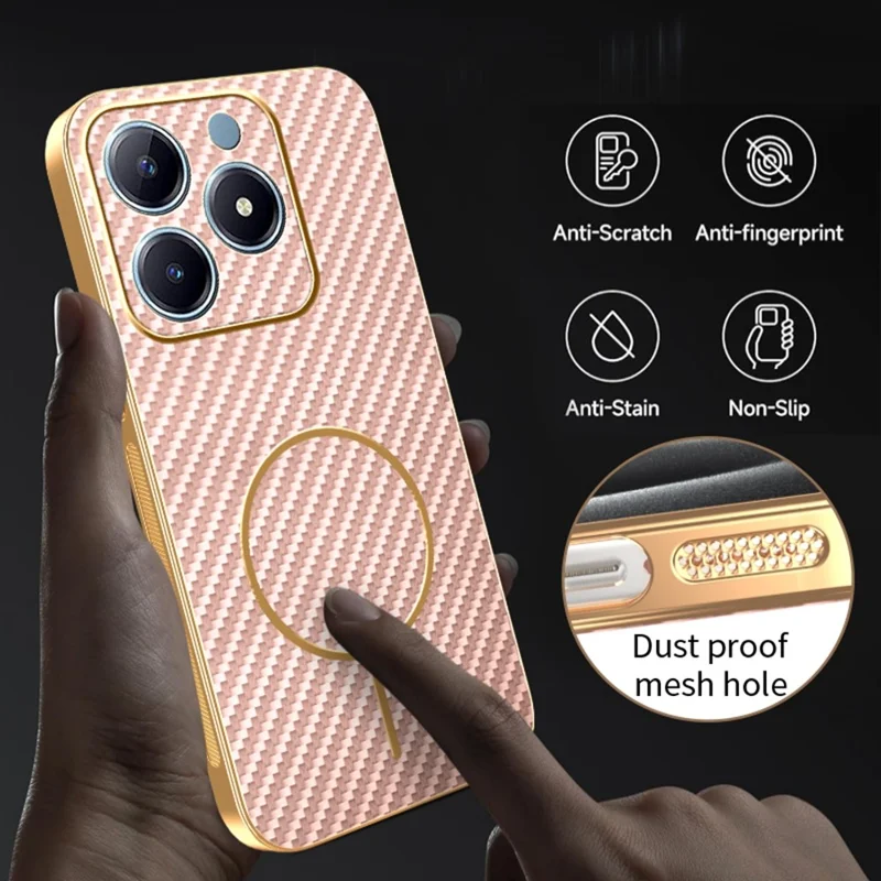 For Realme 15T 5G Case Carbon Fiber Textured Electroplated TPU Phone Back Cover - Pink