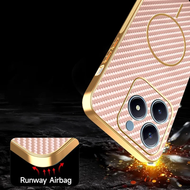 For Realme 15T 5G Case Carbon Fiber Textured Electroplated TPU Phone Back Cover - Pink