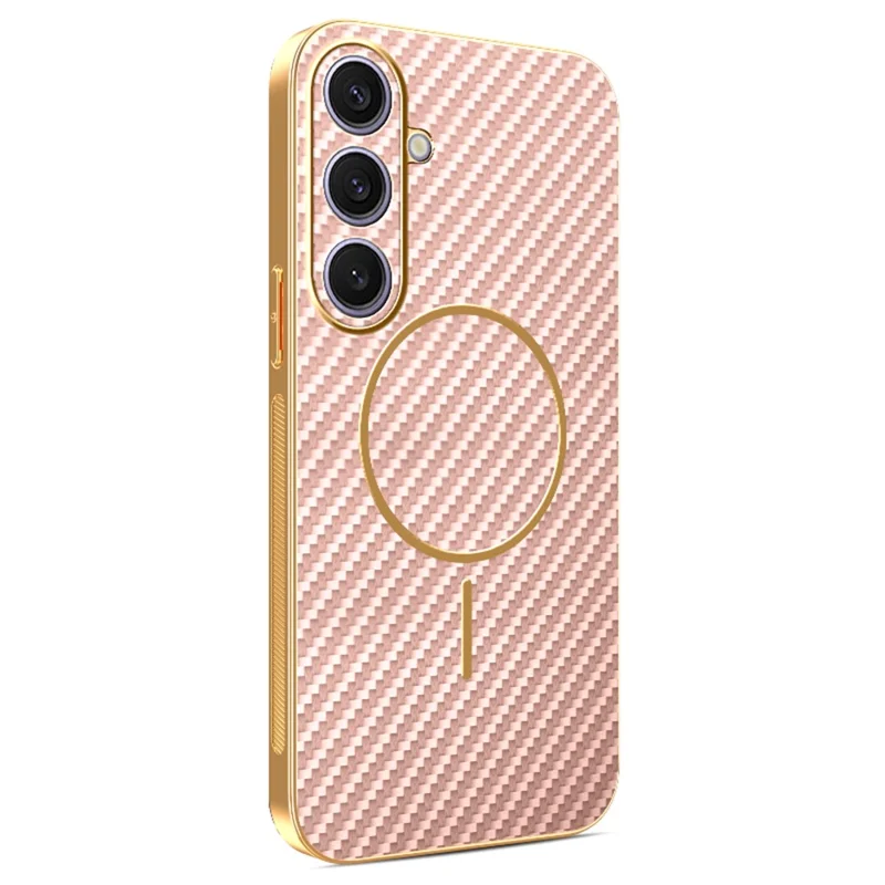 Coque pour Samsung Galaxy S26+ Texturée Fibre de Carbone Arrière Téléphone en TPU Galvanisé - Rose
