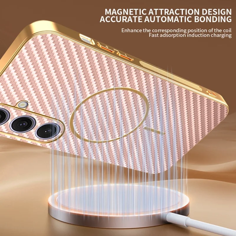 Coque pour Samsung Galaxy S26+ Texturée Fibre de Carbone Arrière Téléphone en TPU Galvanisé - Rose