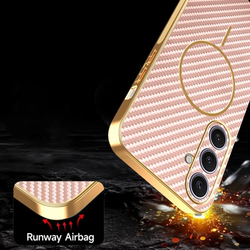 Coque pour Samsung Galaxy S26+ Texturée Fibre de Carbone Arrière Téléphone en TPU Galvanisé - Rose