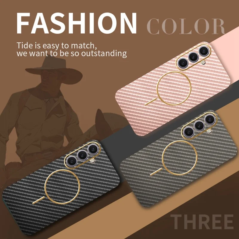 Coque pour Samsung Galaxy S26+ Texturée Fibre de Carbone Arrière Téléphone en TPU Galvanisé - Rose