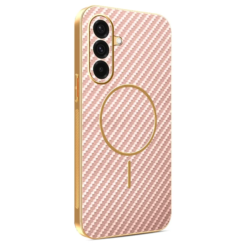 Samsung Galaxy A37 hoesje met koolstofvezelstructuur, geëmailleerd TPU achterklep - Roze