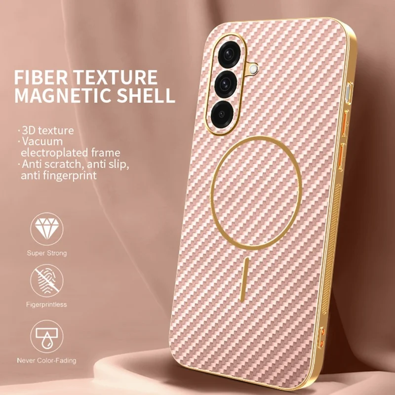 Samsung Galaxy A37 hoesje met koolstofvezelstructuur, geëmailleerd TPU achterklep - Roze