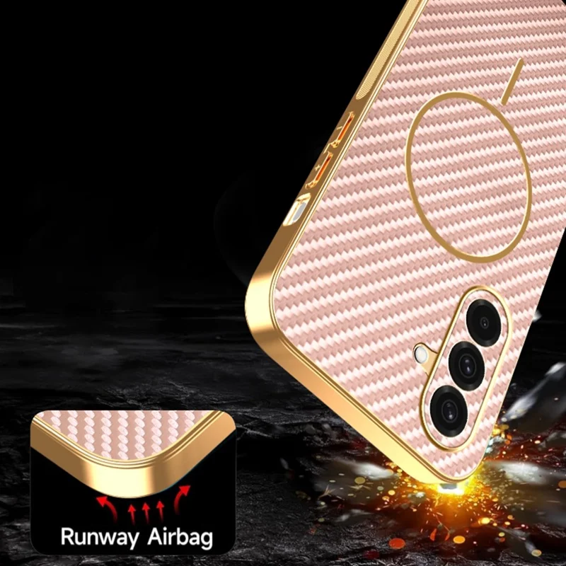 Samsung Galaxy A37 hoesje met koolstofvezelstructuur, geëmailleerd TPU achterklep - Roze
