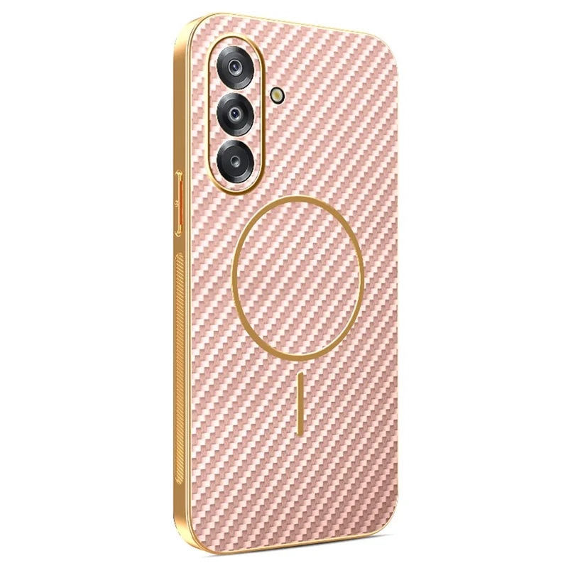 For Samsung Galaxy A27 Case Carbon Fiber Textured Electroplated TPU Phone Back Cover - Pink