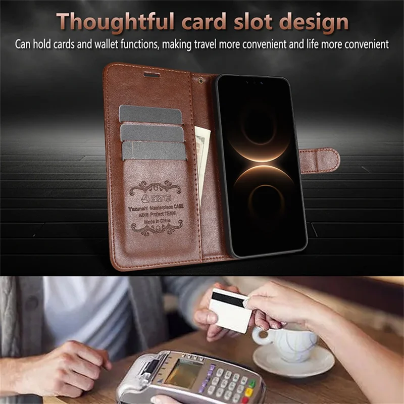 Funda de cuero de PU antirrayones con soporte y billetera para AZNS Huawei Mate 80 / Mate 80 Pro - Marrón