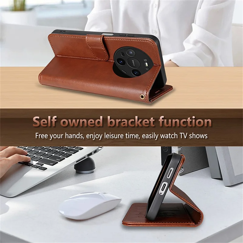 Funda de cuero de PU antirrayones con soporte y billetera para AZNS Huawei Mate 80 / Mate 80 Pro - Marrón