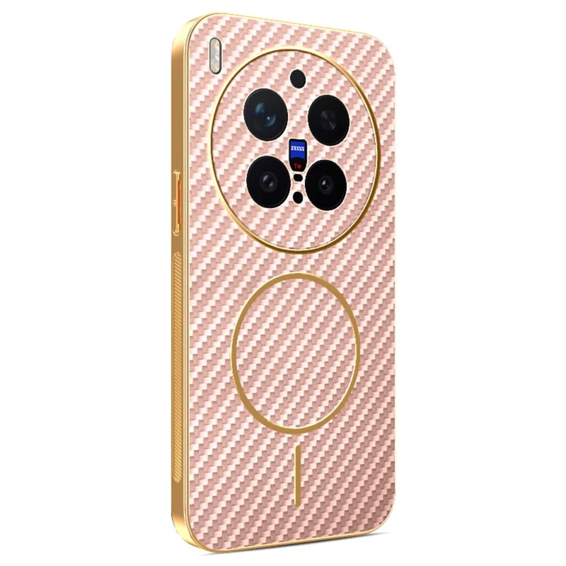 For vivo X300 Pro 5G Case Carbon Fiber Textured Electroplated TPU Phone Back Cover - Pink