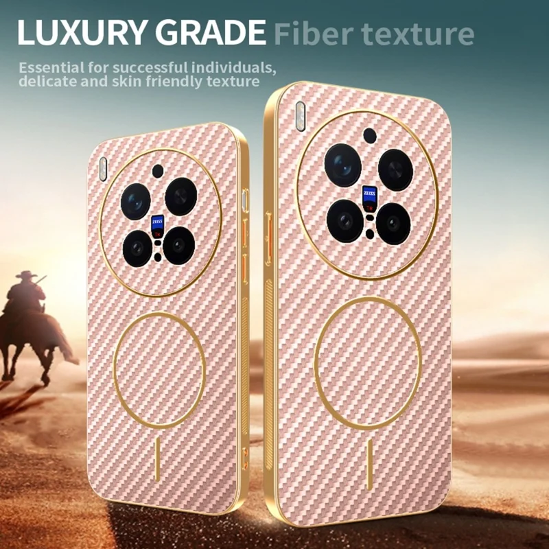 For vivo X300 Pro 5G Case Carbon Fiber Textured Electroplated TPU Phone Back Cover - Pink