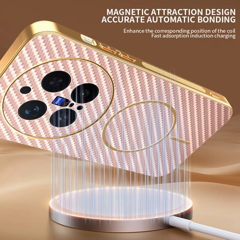 For vivo X300 Pro 5G Case Carbon Fiber Textured Electroplated TPU Phone Back Cover - Pink