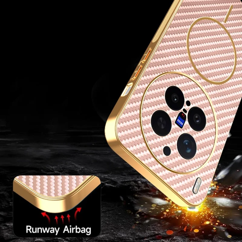 For vivo X300 Pro 5G Case Carbon Fiber Textured Electroplated TPU Phone Back Cover - Pink