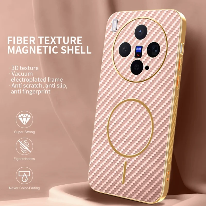For vivo X300 5G Case Carbon Fiber Textured Electroplated TPU Phone Back Cover - Pink