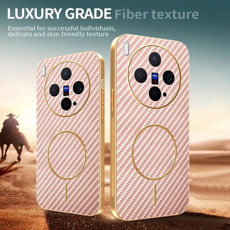 For vivo X300 5G Case Carbon Fiber Textured Electroplated TPU Phone Back Cover - Pink