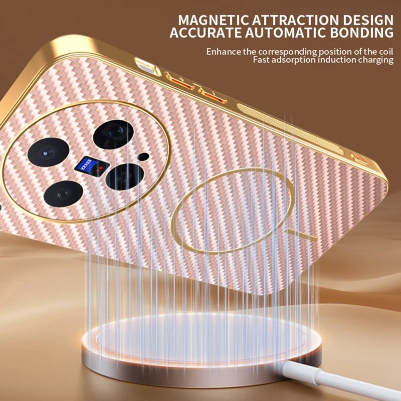 For vivo X300 5G Case Carbon Fiber Textured Electroplated TPU Phone Back Cover - Pink