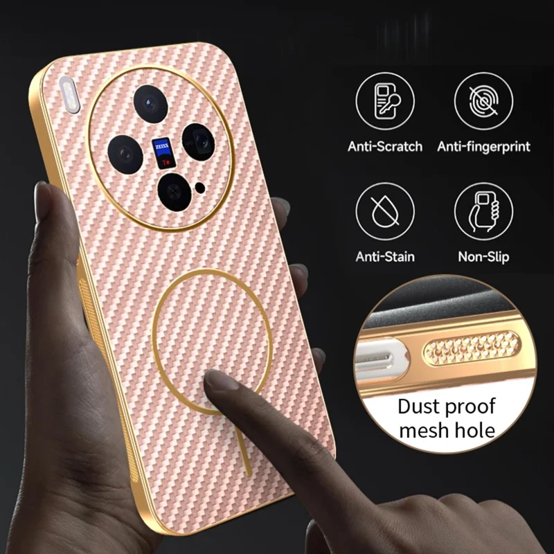 For vivo X300 5G Case Carbon Fiber Textured Electroplated TPU Phone Back Cover - Pink