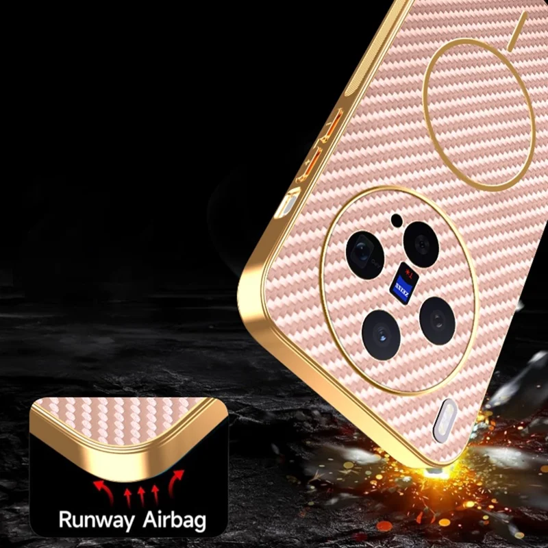 For vivo X300 5G Case Carbon Fiber Textured Electroplated TPU Phone Back Cover - Pink