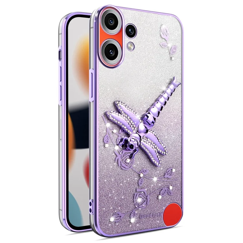 KADEM Funda para Nothing CMF Phone 2 Pro con diseño de libélula y soporte TPU con flores y purpurina - Morado