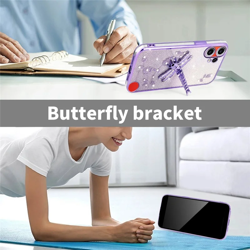 KADEM Funda para Nothing CMF Phone 2 Pro con diseño de libélula y soporte TPU con flores y purpurina - Morado