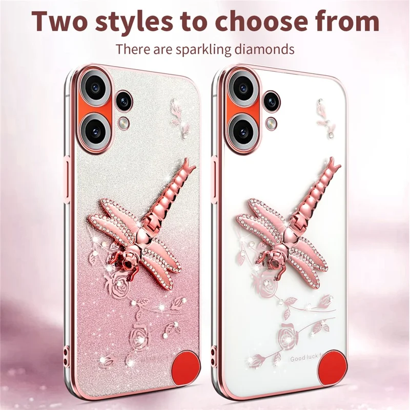 KADEM Funda para Nothing CMF Phone 2 Pro con diseño de libélula y soporte TPU con flores y purpurina - Morado