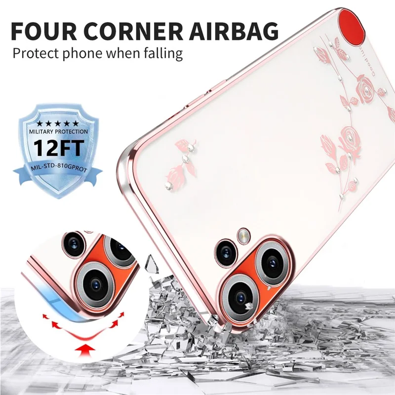 Capa para Telemóvel KADEM para Nothing CMF Phone 2 Pro com Decoração de Flores e Strass em TPU - Dourado Rosa