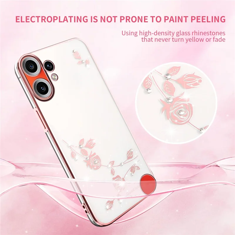 Capa para Telemóvel KADEM para Nothing CMF Phone 2 Pro com Decoração de Flores e Strass em TPU - Dourado Rosa
