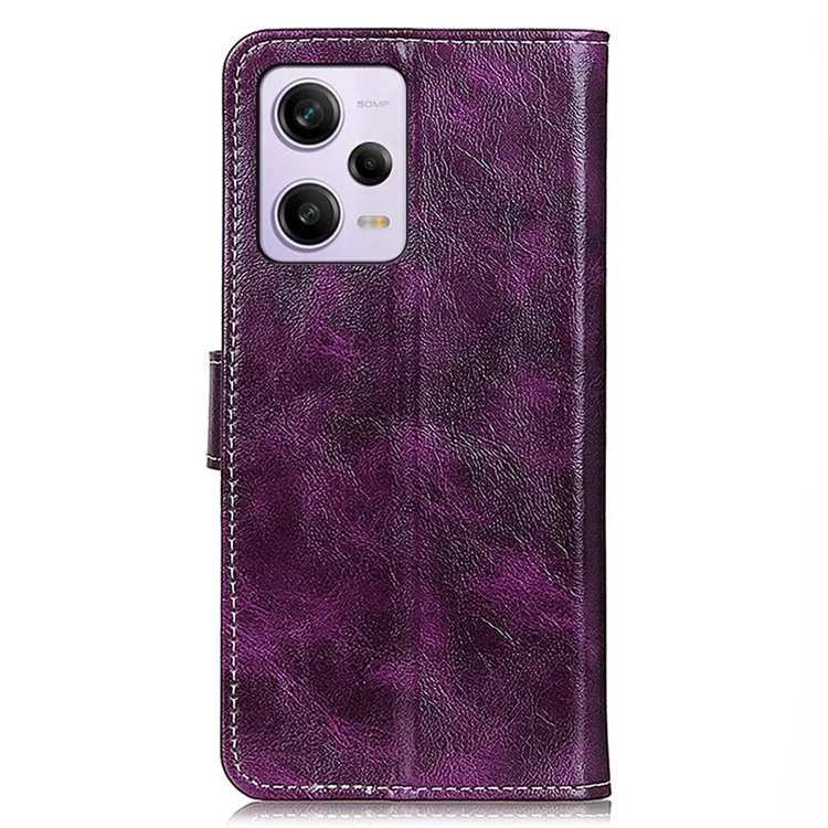 Pour Xiaomi Redmi Note 12 Pro 5G PU pu Leather Flip Drop Protection Cover Retro Crazy Horse Texture Téléphone Portefeuille Étui de Support - Violet