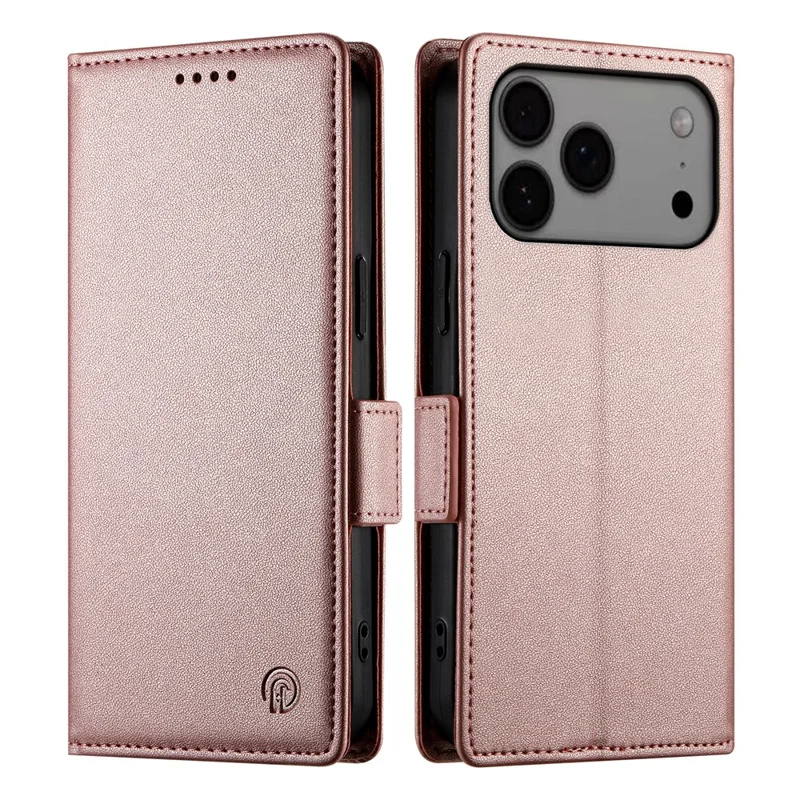 Coque stand pour iPhone 17 Pro Max, coque portefeuille en cuir PU, achat en gros - Or rose