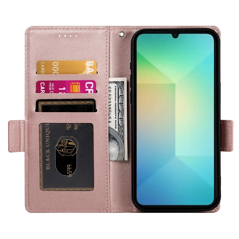 Köp i stort format för Samsung Galaxy A07 4G ställfodral av PU-läder plånboksfodral för mobiltelefon - Rosenfärgat guld