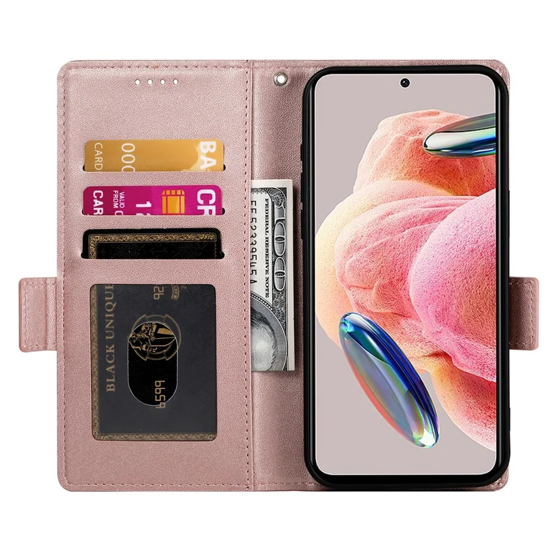 Capa Carteira em Pele PU com Suporte para Xiaomi Redmi 15 4G (EU) (171 mm) - Dourado Rosa