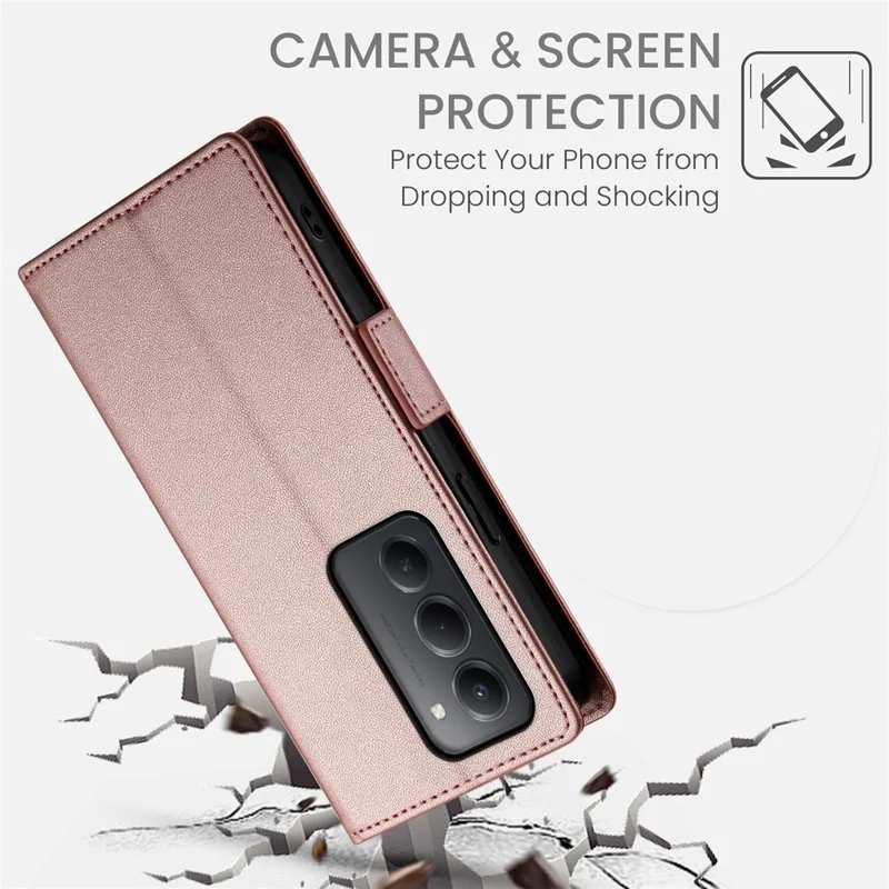 Capa Carteira em Pele PU com Suporte para Xiaomi Redmi 15 4G (EU) (171 mm) - Dourado Rosa