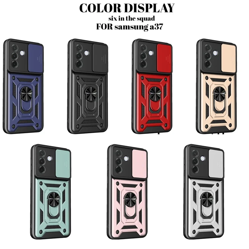 Für Samsung Galaxy A37 Hülle mit verschiebbarem Kamera-Deckel PC + TPU Ständer-Handyhülle - Schwarz