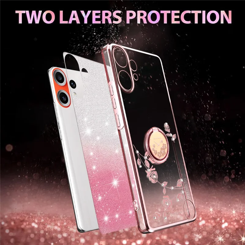 KADEM Für Nothing CMF Phone 2 Pro Hülle Ringständer TPU Blumen Handyhülle Gradient Glitzer - Roségold