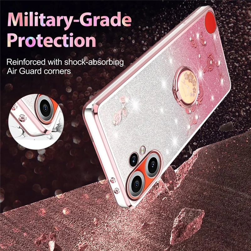 KADEM Für Nothing CMF Phone 2 Pro Hülle Ringständer TPU Blumen Handyhülle Gradient Glitzer - Roségold