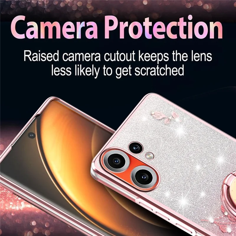 KADEM Für Nothing CMF Phone 2 Pro Hülle Ringständer TPU Blumen Handyhülle Gradient Glitzer - Roségold