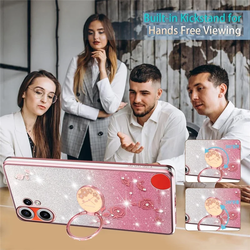 KADEM Für Nothing CMF Phone 2 Pro Hülle Ringständer TPU Blumen Handyhülle Gradient Glitzer - Roségold