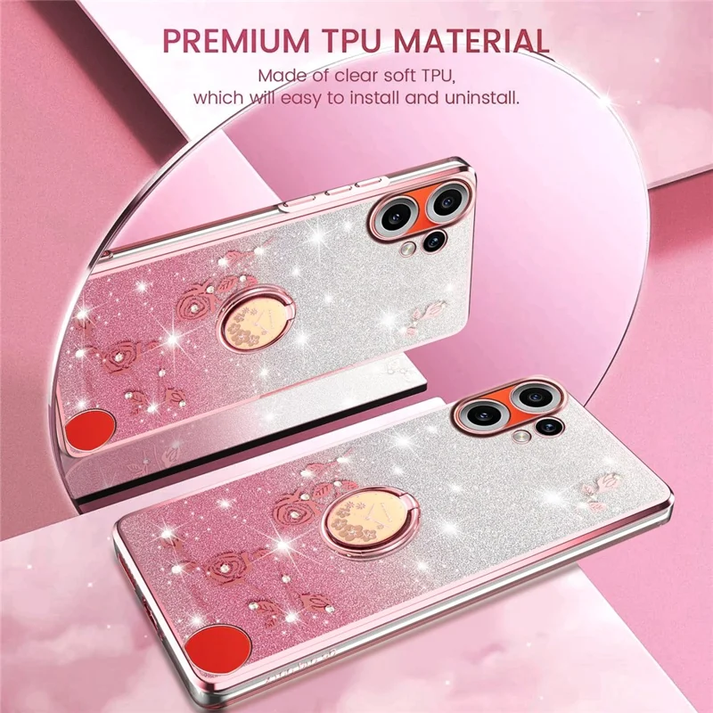 KADEM Für Nothing CMF Phone 2 Pro Hülle Ringständer TPU Blumen Handyhülle Gradient Glitzer - Roségold