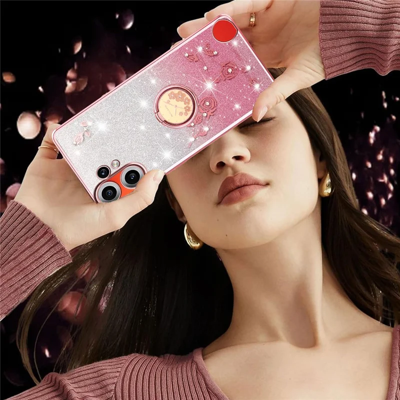 KADEM Für Nothing CMF Phone 2 Pro Hülle Ringständer TPU Blumen Handyhülle Gradient Glitzer - Roségold