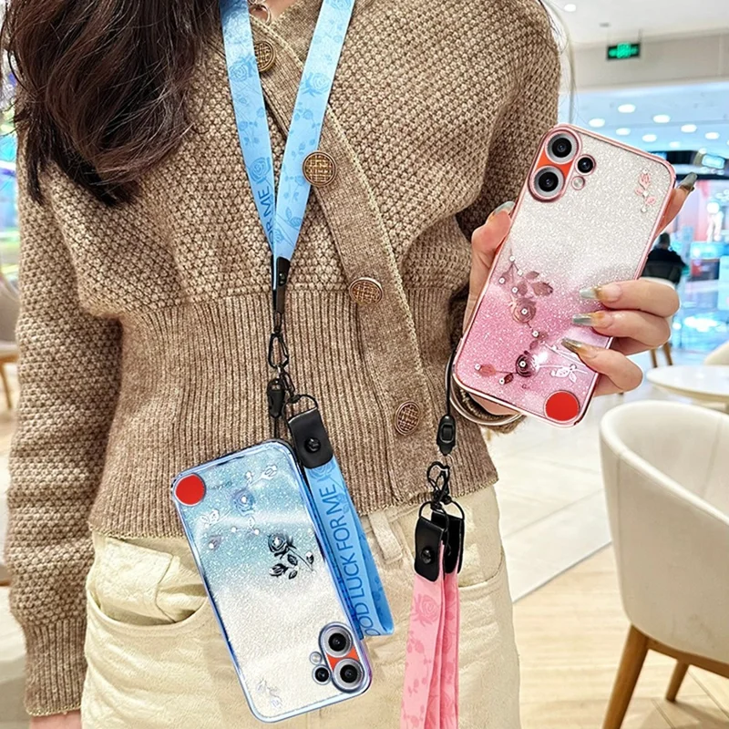 KADEM Funda para Nothing CMF Phone 2 Pro con Diseño de Flores, Funda TPU Gradiente con Llaveros - Dorado Rosa