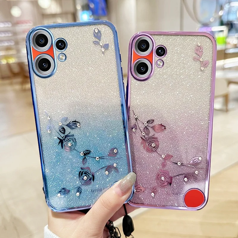 KADEM Funda para Nothing CMF Phone 2 Pro con Diseño de Flores, Funda TPU Gradiente con Llaveros - Dorado Rosa