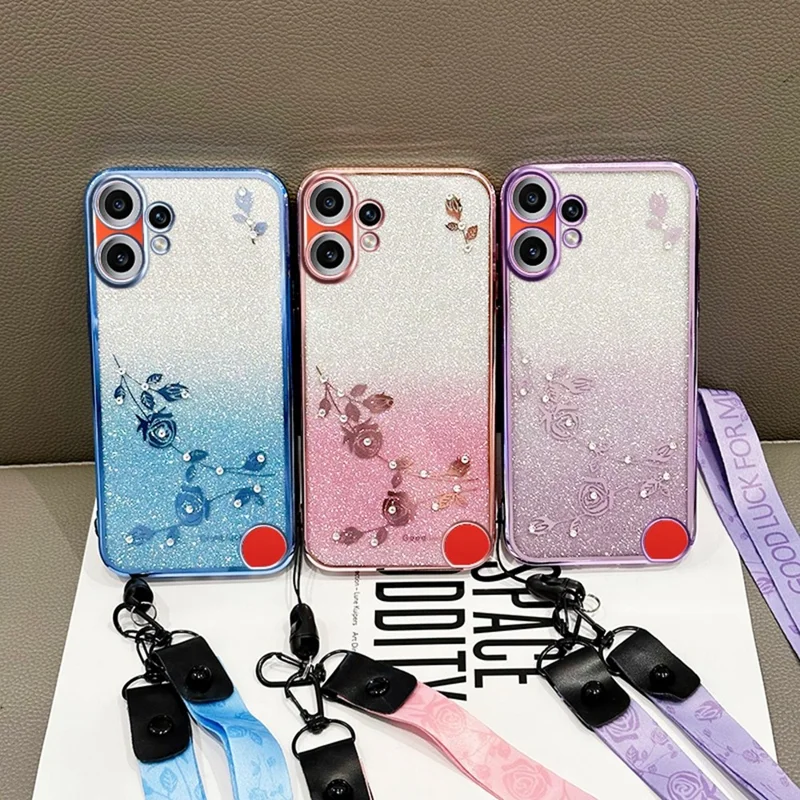 KADEM Funda para Nothing CMF Phone 2 Pro con Diseño de Flores, Funda TPU Gradiente con Llaveros - Dorado Rosa