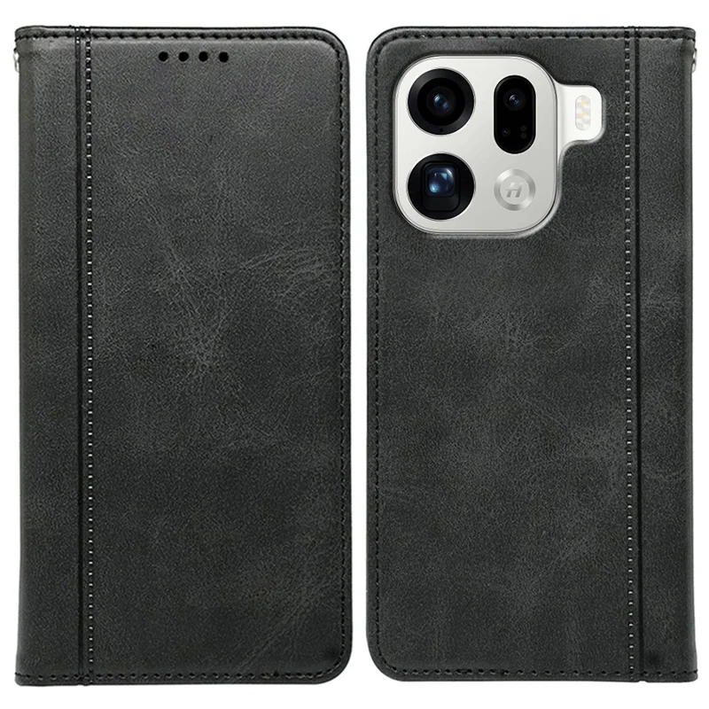 Oppo Find X9 Pro 5G-hoesje met verborgen magnetische sluiting en kalfslederstructuur - Zwart