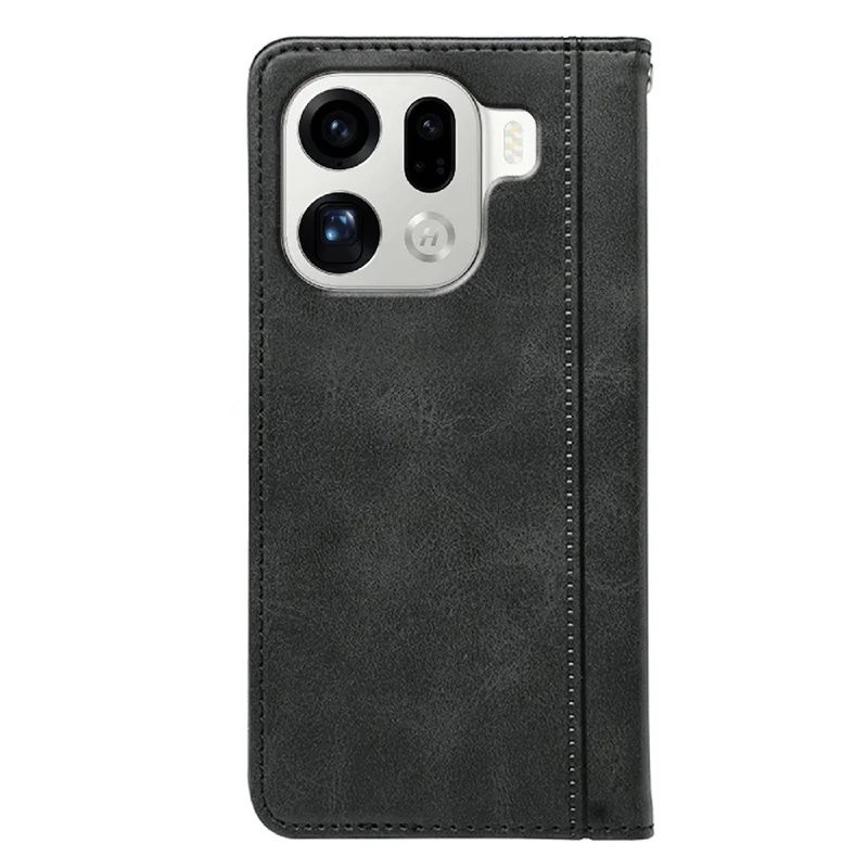 Oppo Find X9 Pro 5G-hoesje met verborgen magnetische sluiting en kalfslederstructuur - Zwart