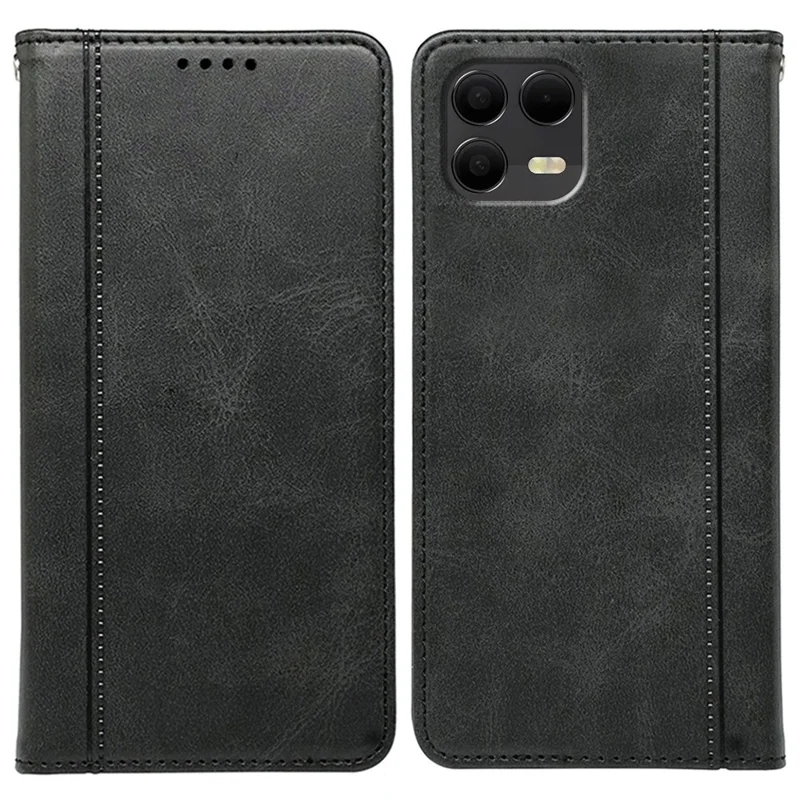 Étui pour T-Mobile Revvl 8 Pro avec Fermeture Magnétique Cachée, Housse en Cuir Texturé Veau - Noir