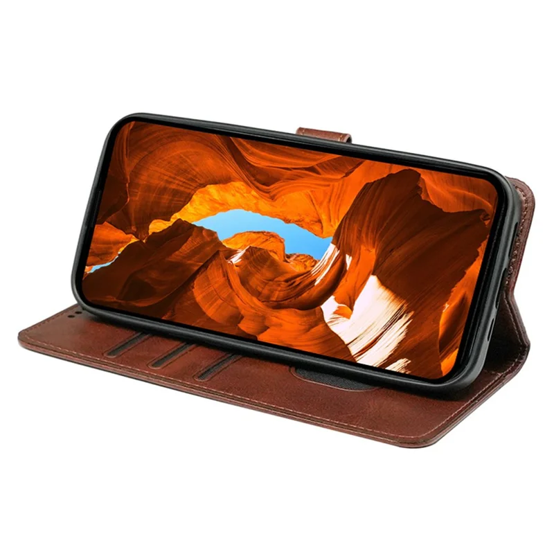 Für T-Mobile Revvl 8 Pro Hülle Kalbsleder-Optik Ledertasche im Buchformat mit Ständer - Braun